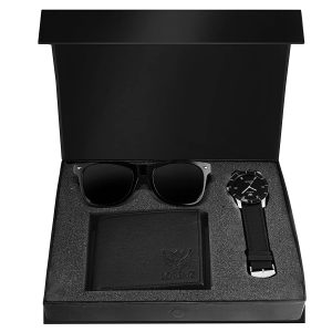 Combo of Black Men's Wallet, Sunglasses & Watch