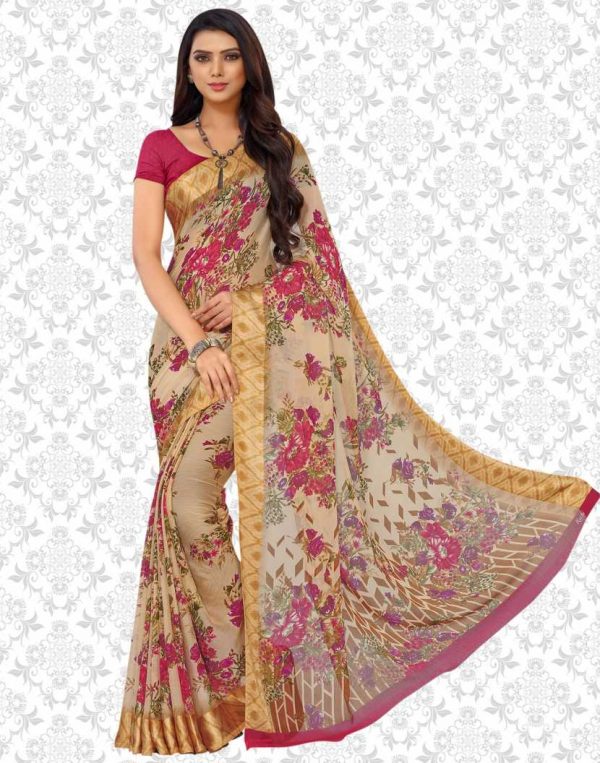 Printed, Floral Print Bollywood Poly Georgette, Chiffon Saree
